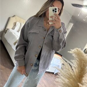 Stylish Gray Corduroy Jacket with Button Details